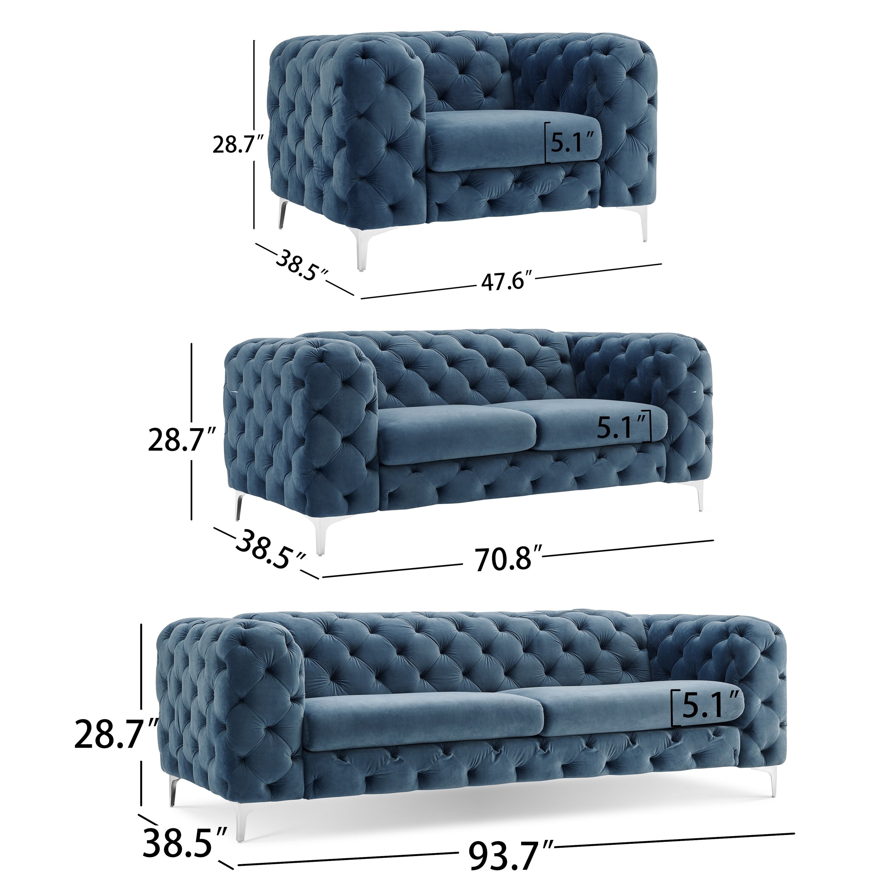 Chesford Chesterfield 3+2+1 Tufted Woven Upholstery Sofa Set