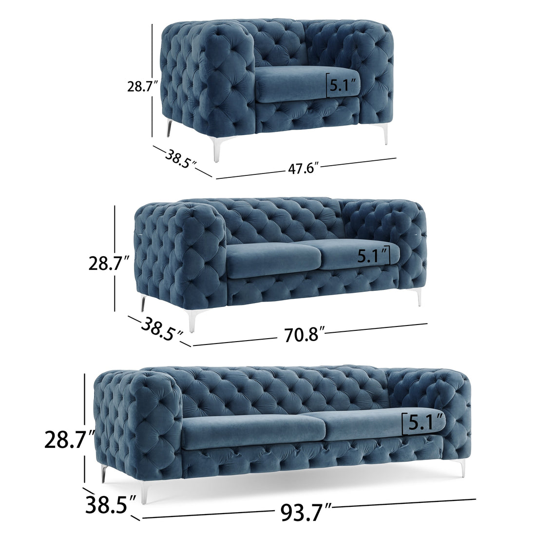 Chesford Chesterfield 3+2+1 Tufted Woven Upholstery Sofa Set