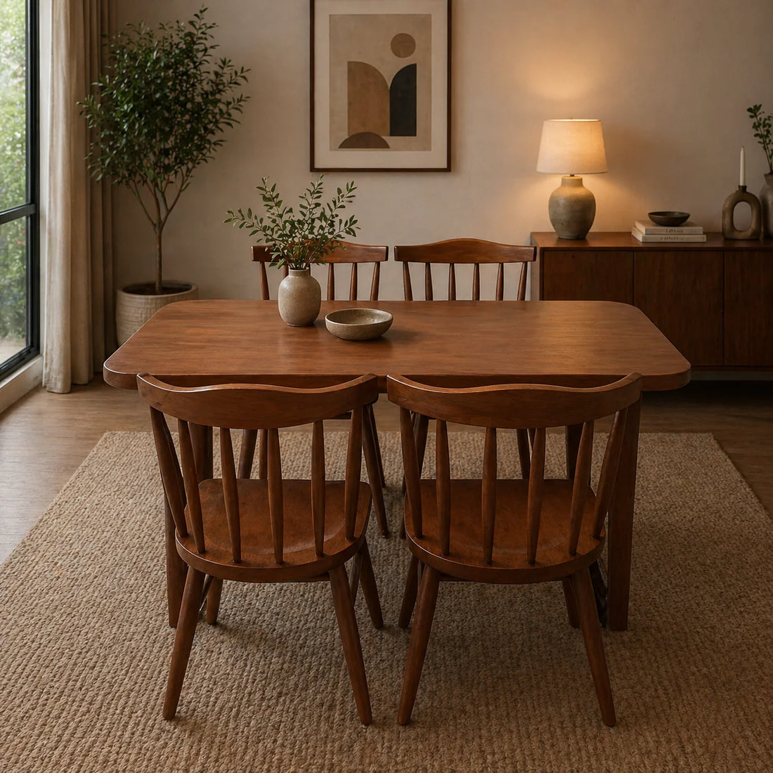 Elegant Solid Wood 4 Seater Dining Table Set with Chair