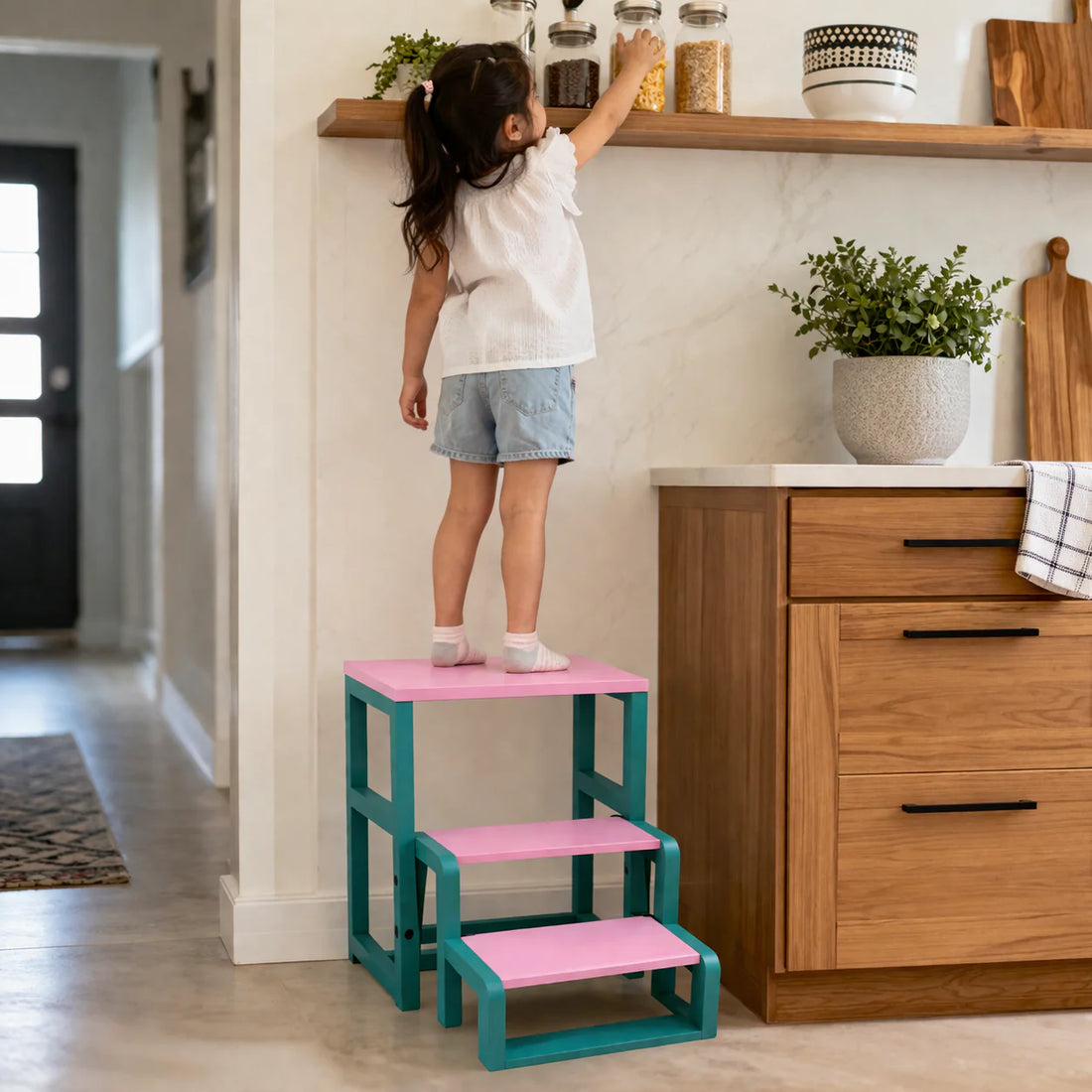 Solid Wood Foldable Step Stool & Side table 3-in-1