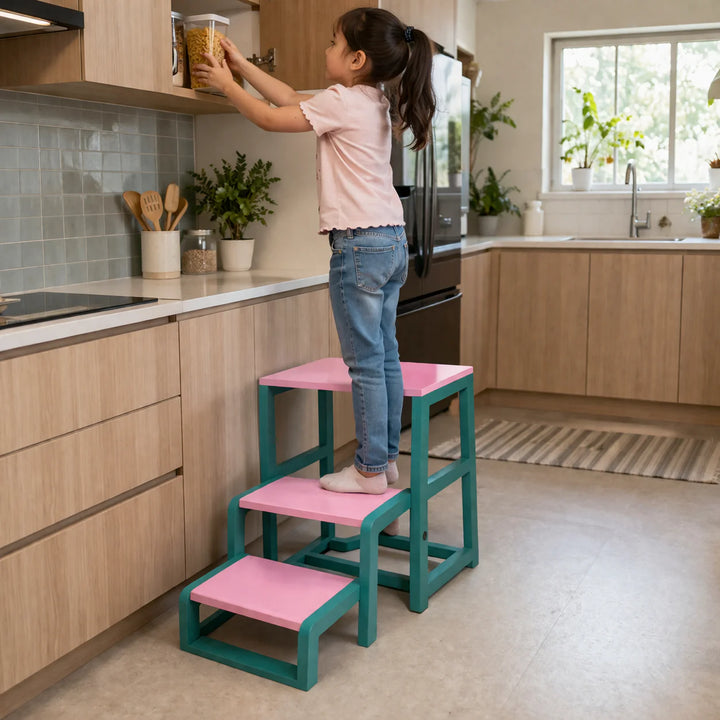 Solid Wood Foldable Step Stool & Side table 3-in-1