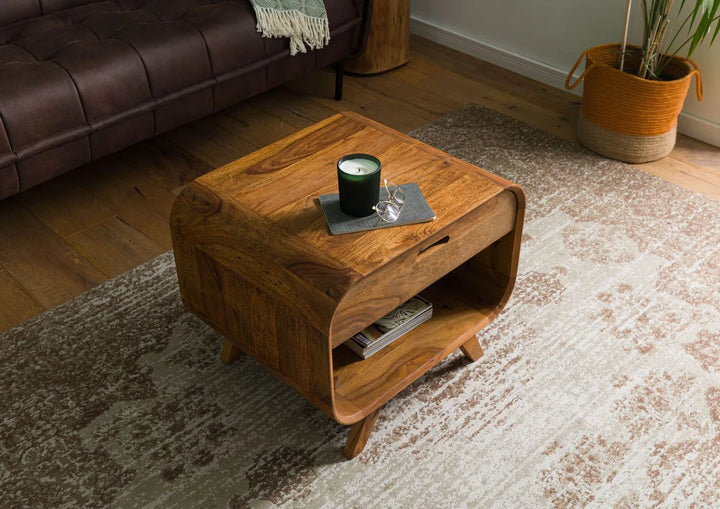 Marwar Solid Sheesham Wood Small coffee Table with Open Storage