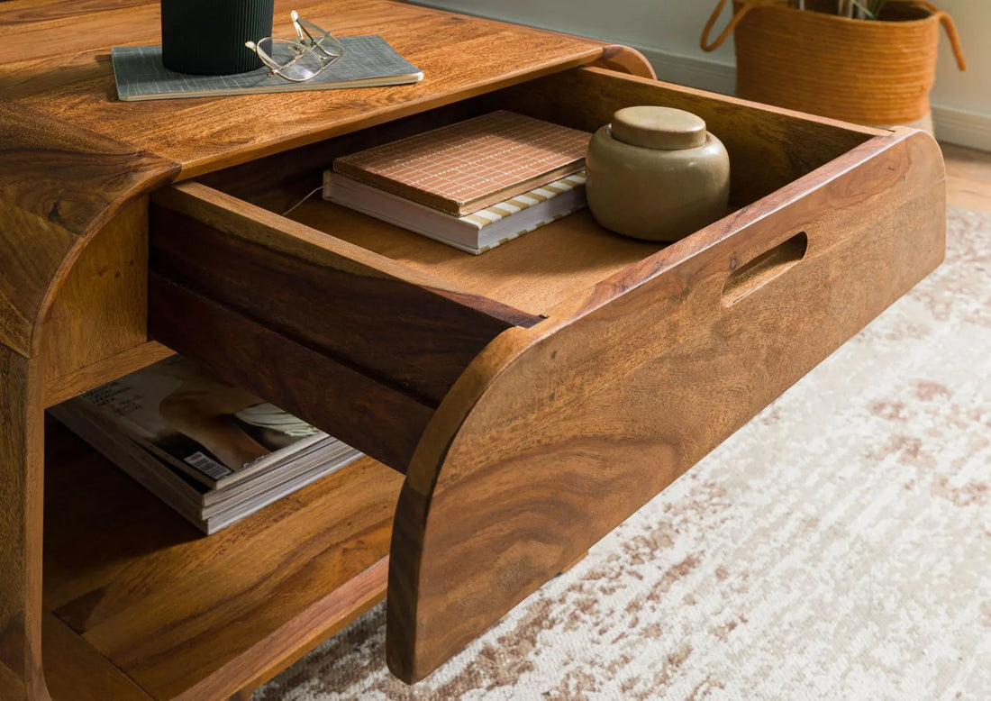 Marwar Solid Sheesham Wood Small coffee Table with Open Storage