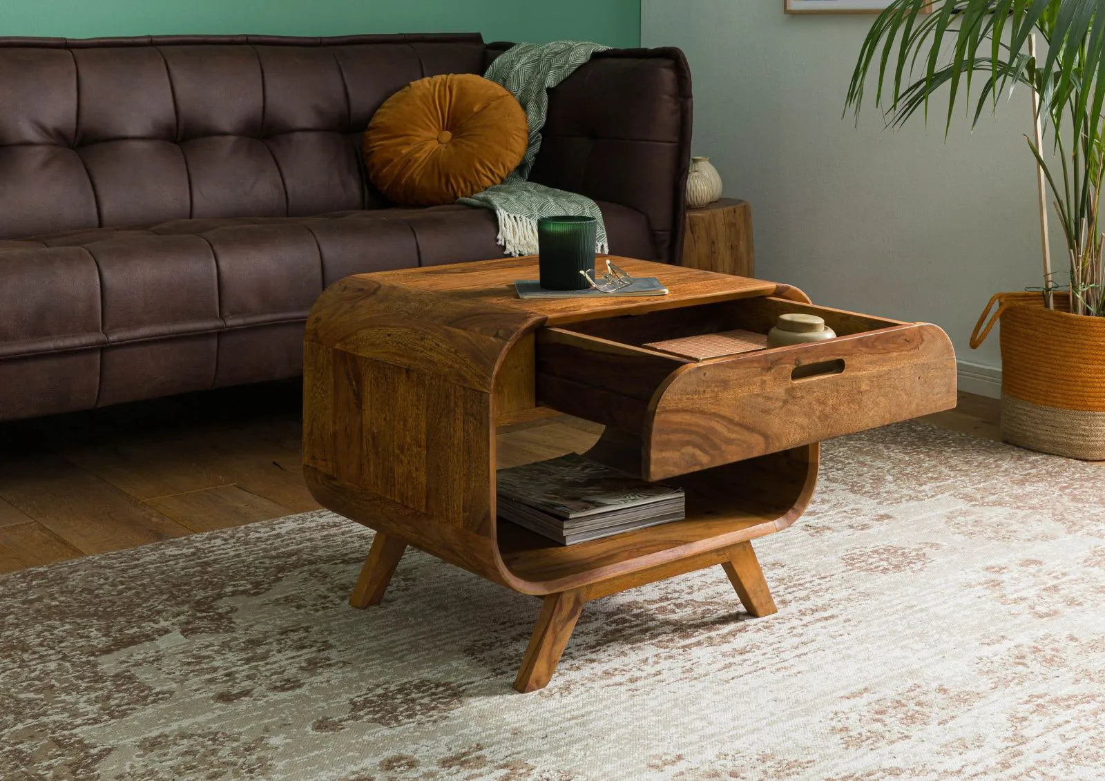 Marwar Solid Sheesham Wood Small coffee Table with Open Storage