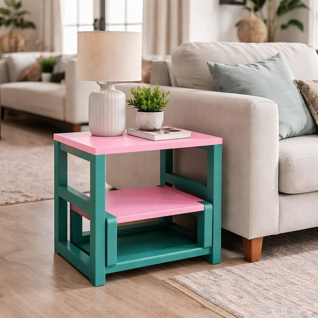 Solid Wood Foldable Step Stool & Side table 3-in-1