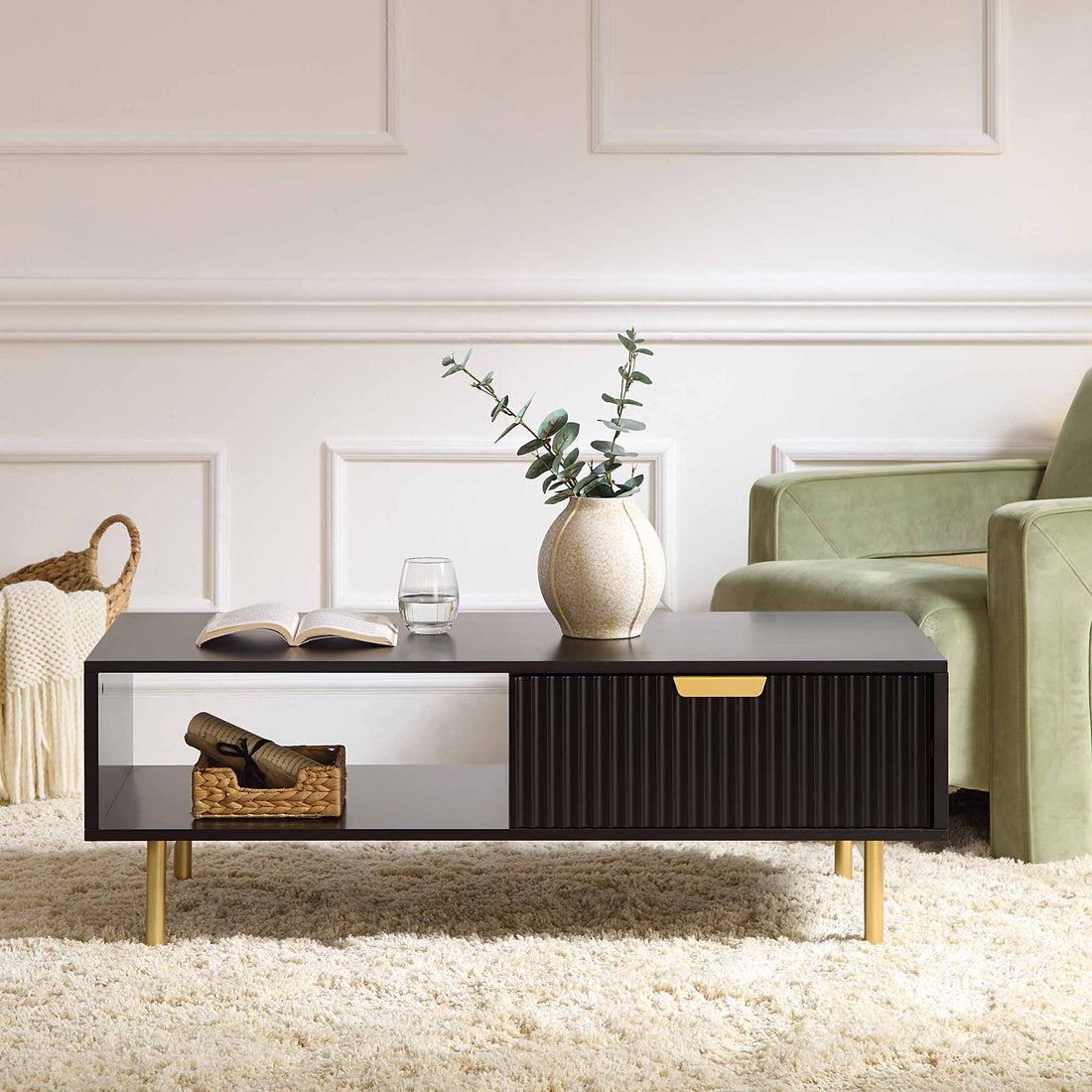 Velin Ridged Coffee Table with Drawer