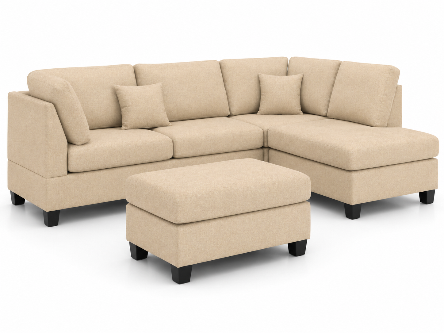 Nova 3-Seater L-Shaped Sectional Sofa with Right Chaise & Ottoman