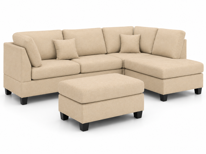 Nova 3-Seater L-Shaped Sectional Sofa with Right Chaise & Ottoman