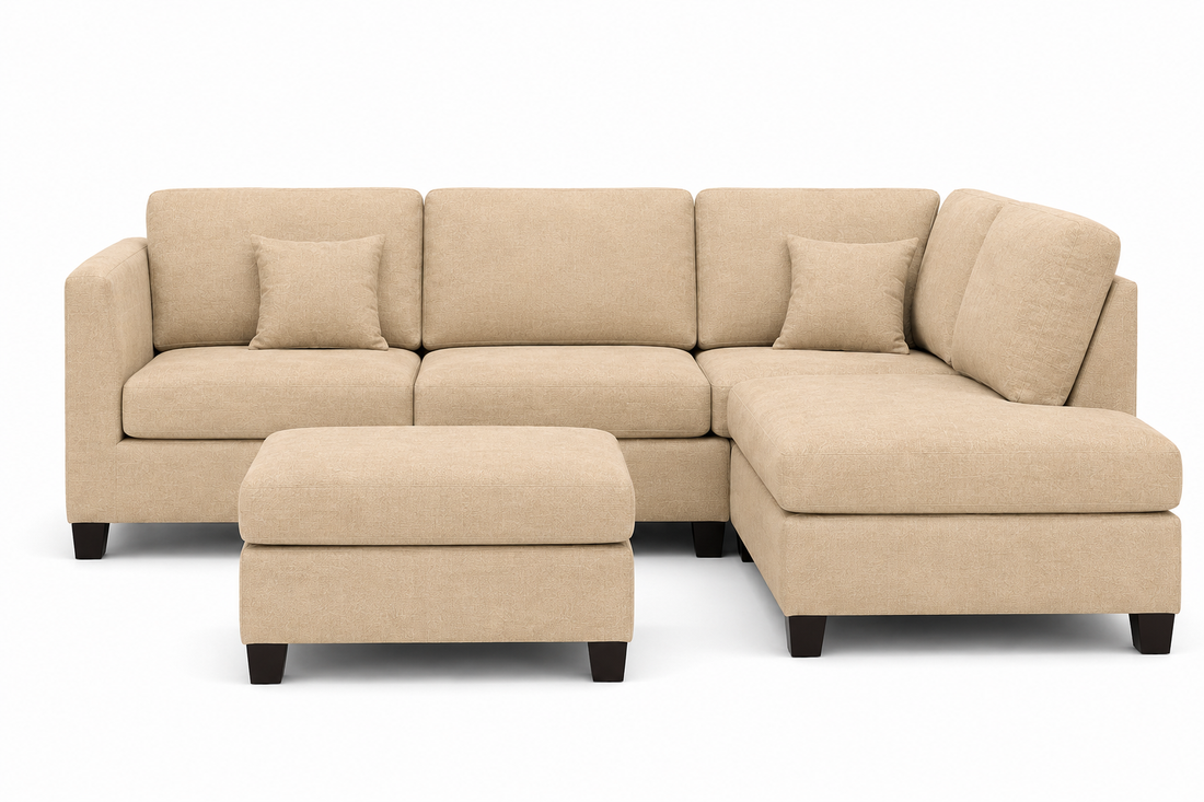 Nova 3-Seater L-Shaped Sectional Sofa with Right Chaise & Ottoman
