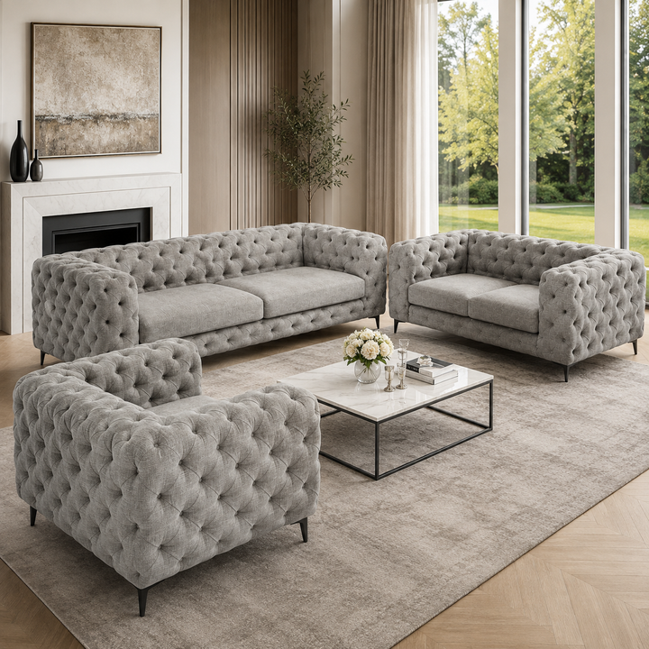 Chesford Chesterfield 3+2+1 Tufted Woven Upholstery Sofa Set