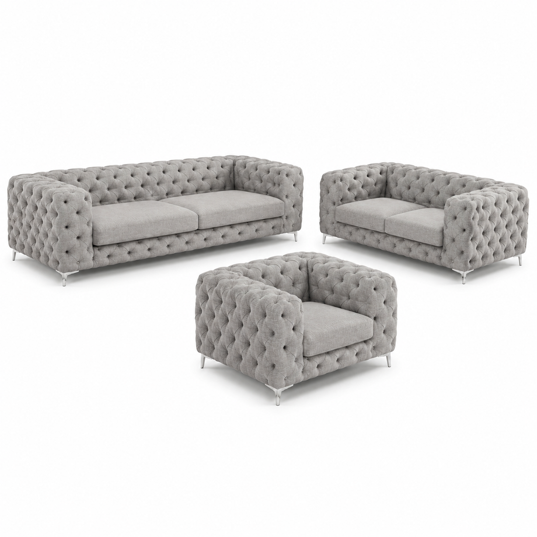 Chesford Chesterfield 3+2+1 Tufted Woven Upholstery Sofa Set