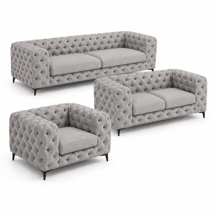 Chesford Chesterfield 3+2+1 Tufted Woven Upholstery Sofa Set