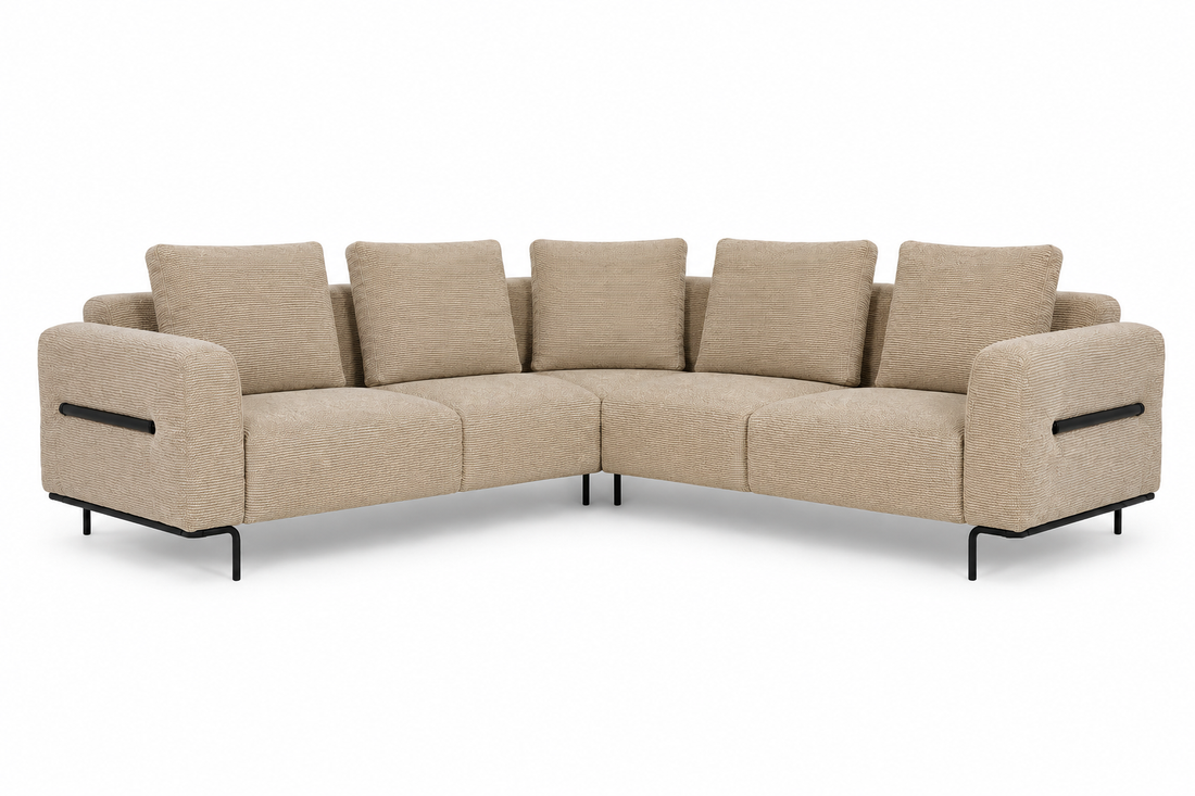 Milo Ergonomic Modular Corner Sectional Couch 6 Seater with Black Metal Legs