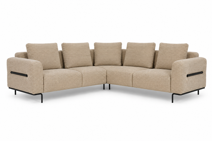 Milo Ergonomic Modular Corner Sectional Couch 6 Seater with Black Metal Legs