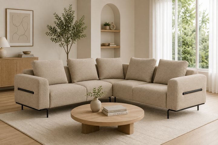 Milo Ergonomic Modular Corner Sectional Couch 6 Seater with Black Metal Legs