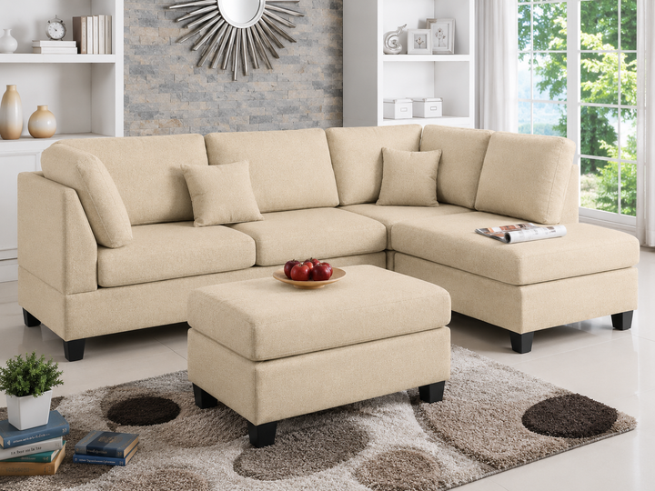 Nova 3-Seater L-Shaped Sectional Sofa with Right Chaise & Ottoman