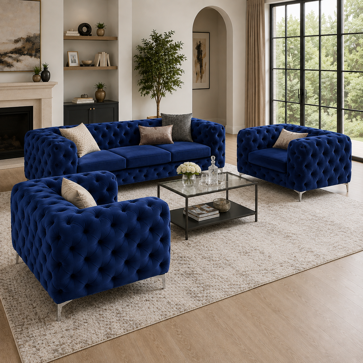 Chesford Chesterfield 3+2+1 Tufted Woven Upholstery Sofa Set