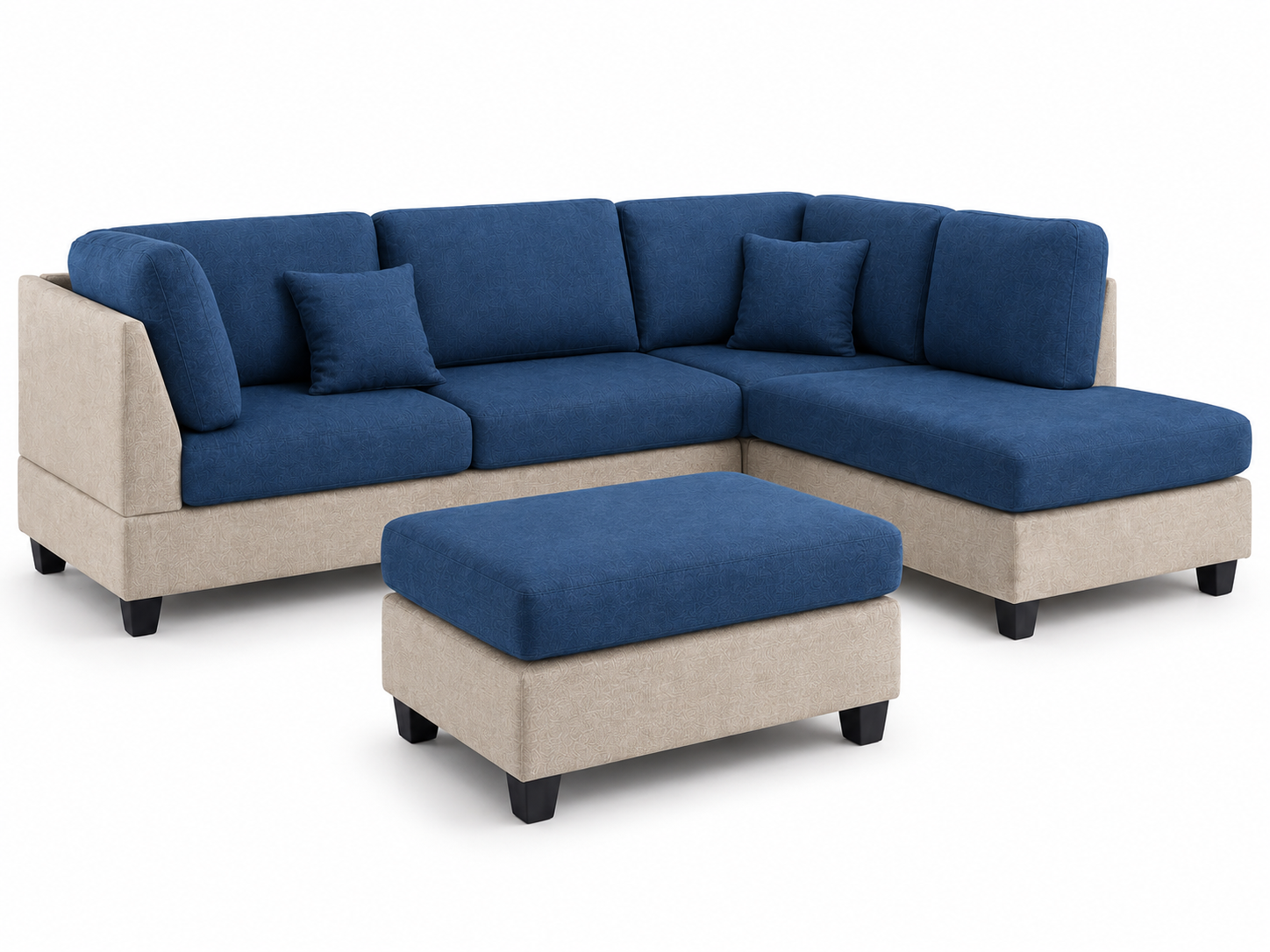 Nova 3-Seater L-Shaped Sectional Sofa with Right Chaise & Ottoman