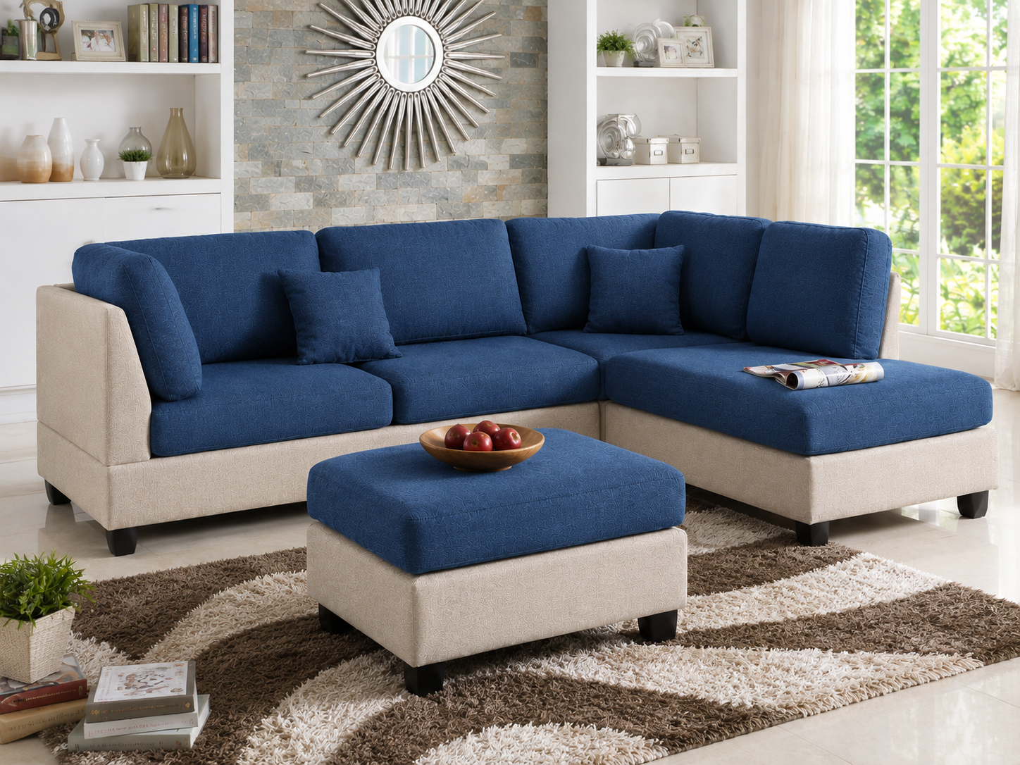Nova 3-Seater L-Shaped Sectional Sofa with Right Chaise & Ottoman