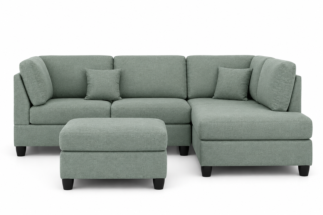Nova 3-Seater L-Shaped Sectional Sofa with Right Chaise & Ottoman