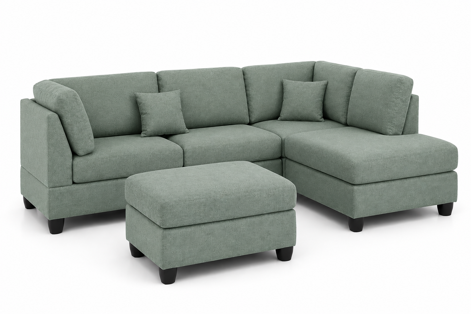 Nova 3-Seater L-Shaped Sectional Sofa with Right Chaise & Ottoman