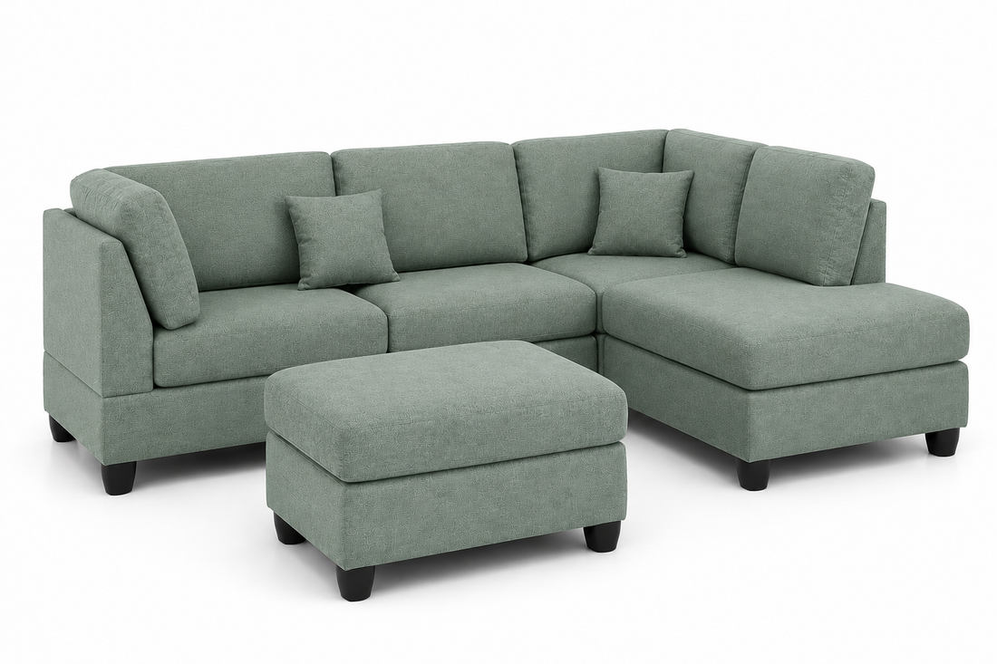 Nova 3-Seater L-Shaped Sectional Sofa with Right Chaise & Ottoman
