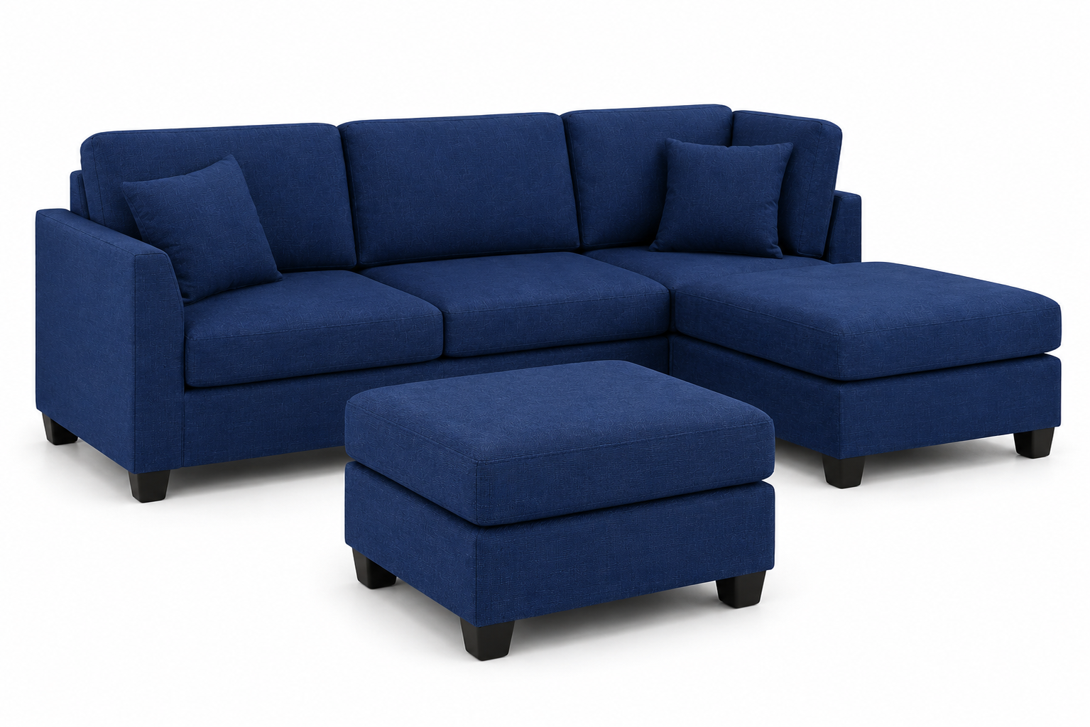 Nova 3-Seater L-Shaped Sectional Sofa with Right Chaise & Ottoman