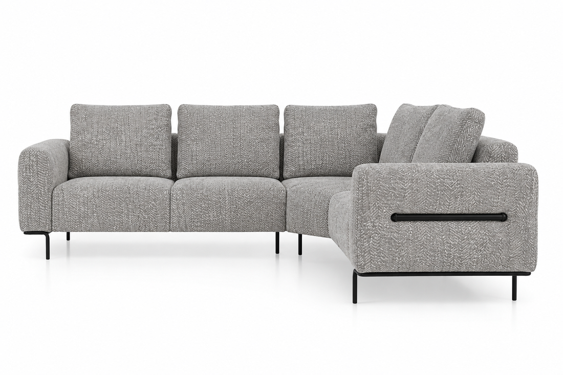Milo Ergonomic Modular Corner Sectional Couch 6 Seater with Black Metal Legs