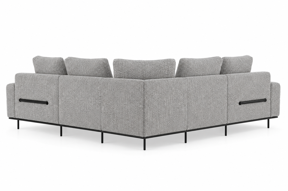 Milo Ergonomic Modular Corner Sectional Couch 6 Seater with Black Metal Legs