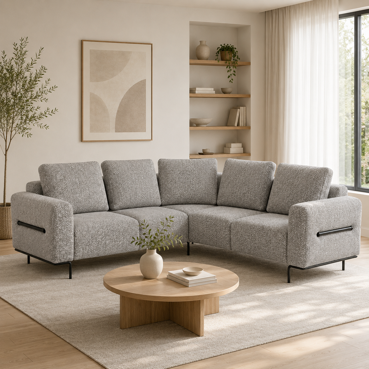 Milo Ergonomic Modular Corner Sectional Couch 6 Seater with Black Metal Legs