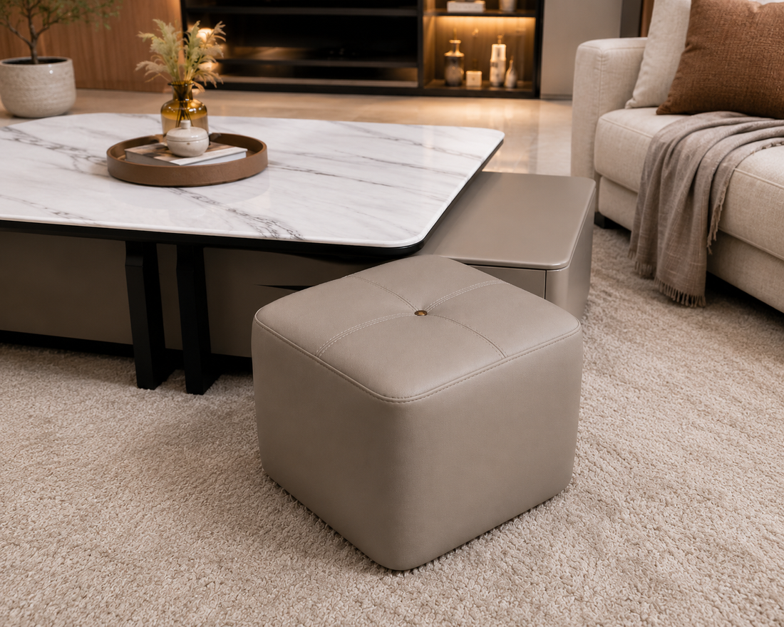 The Aurelia Modern Sintered Stone Coffee Table Set with Storage & Ottoman