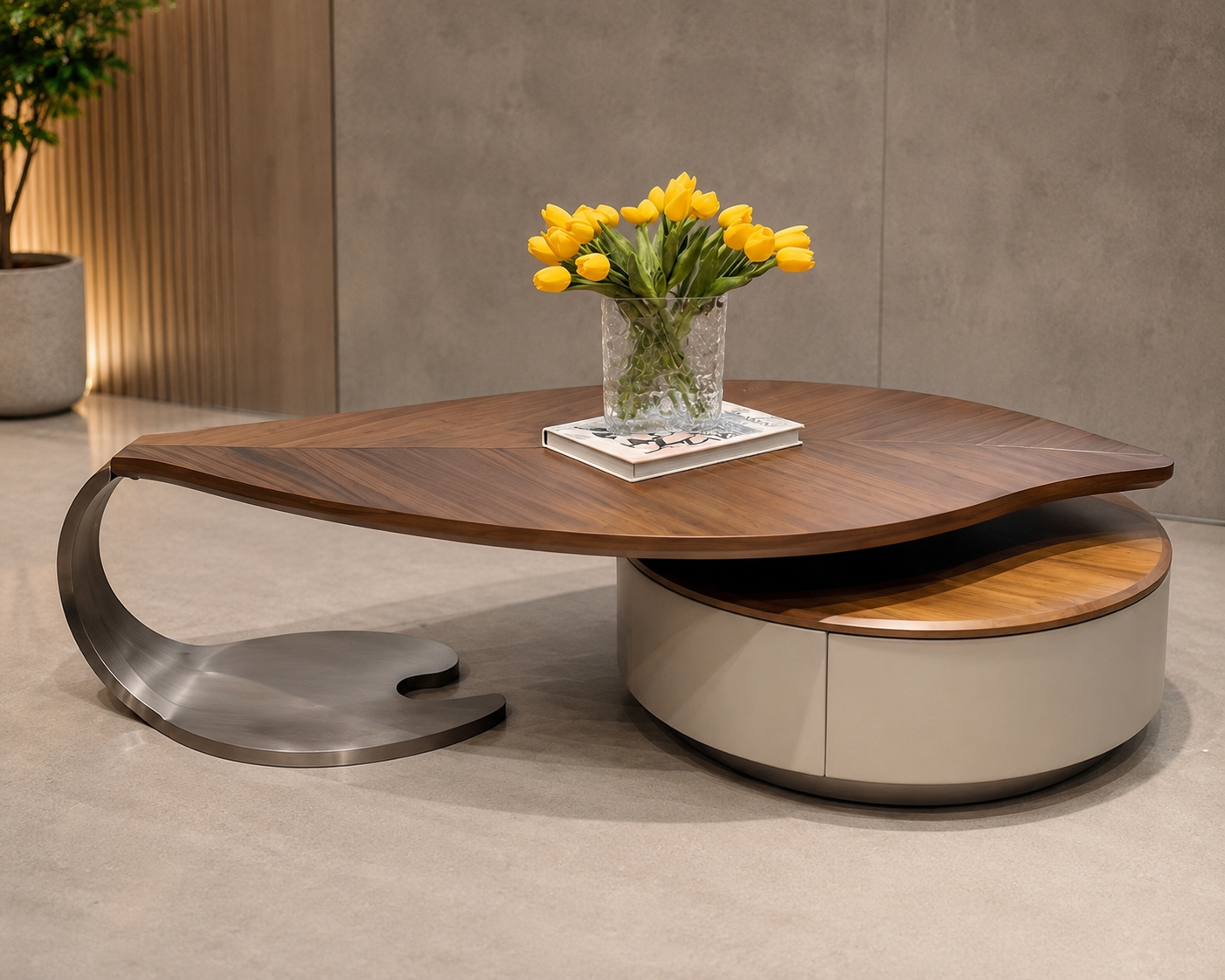 Artistic Leaf-Shaped Coffee Table with Integrated Storage