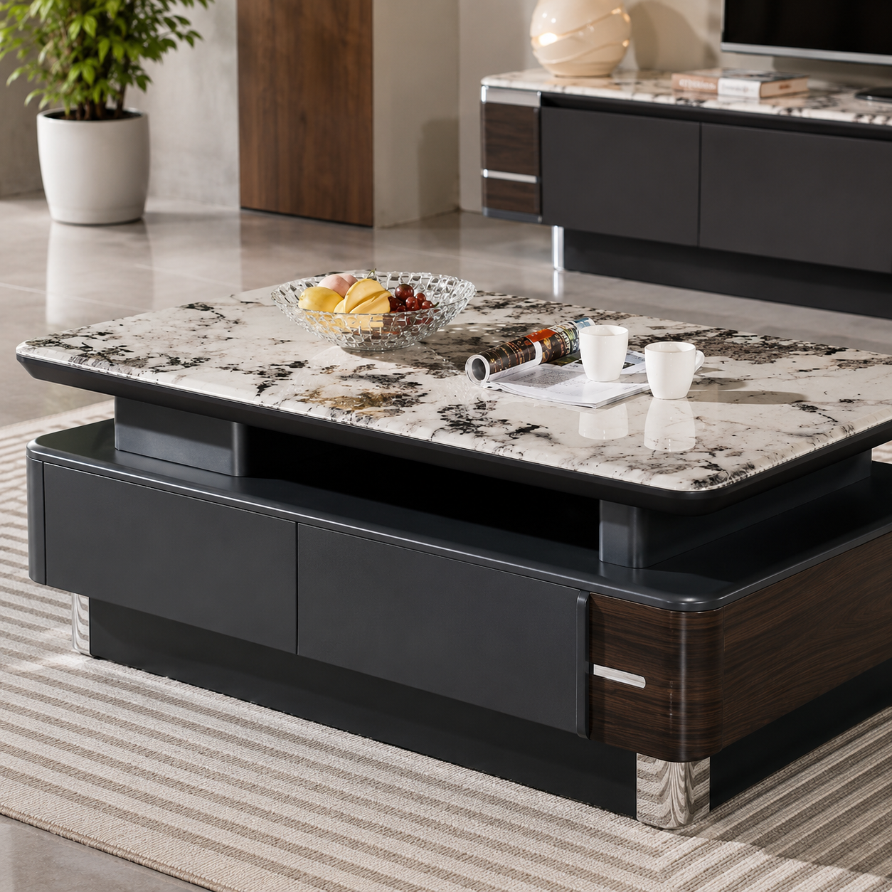 The Sovereign: Premium Marble-Top Coffee Table with Integrated Storage