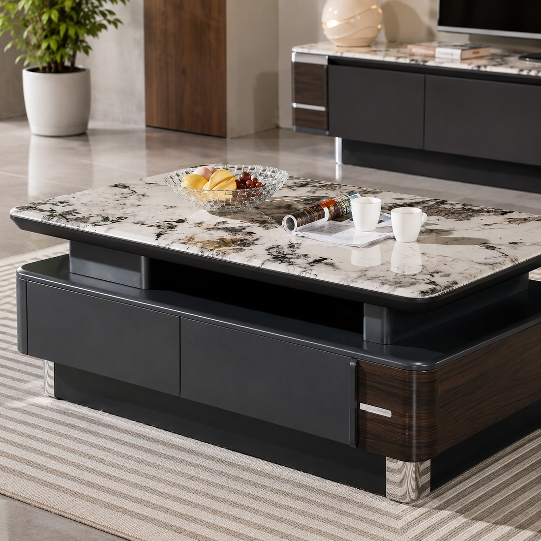 The Sovereign: Premium Marble-Top Coffee Table with Integrated Storage