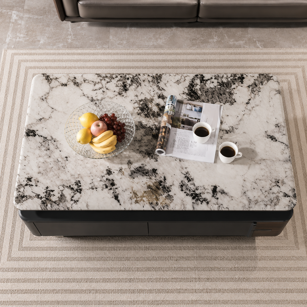 The Sovereign: Premium Marble-Top Coffee Table with Integrated Storage