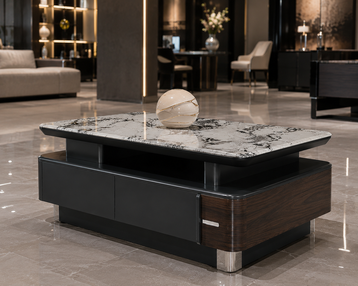 The Sovereign: Premium Marble-Top Coffee Table with Integrated Storage