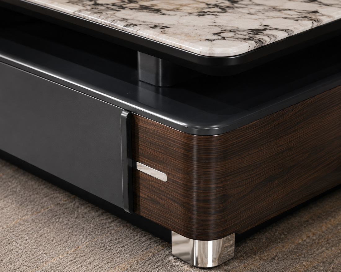 The Sovereign: Premium Marble-Top Coffee Table with Integrated Storage