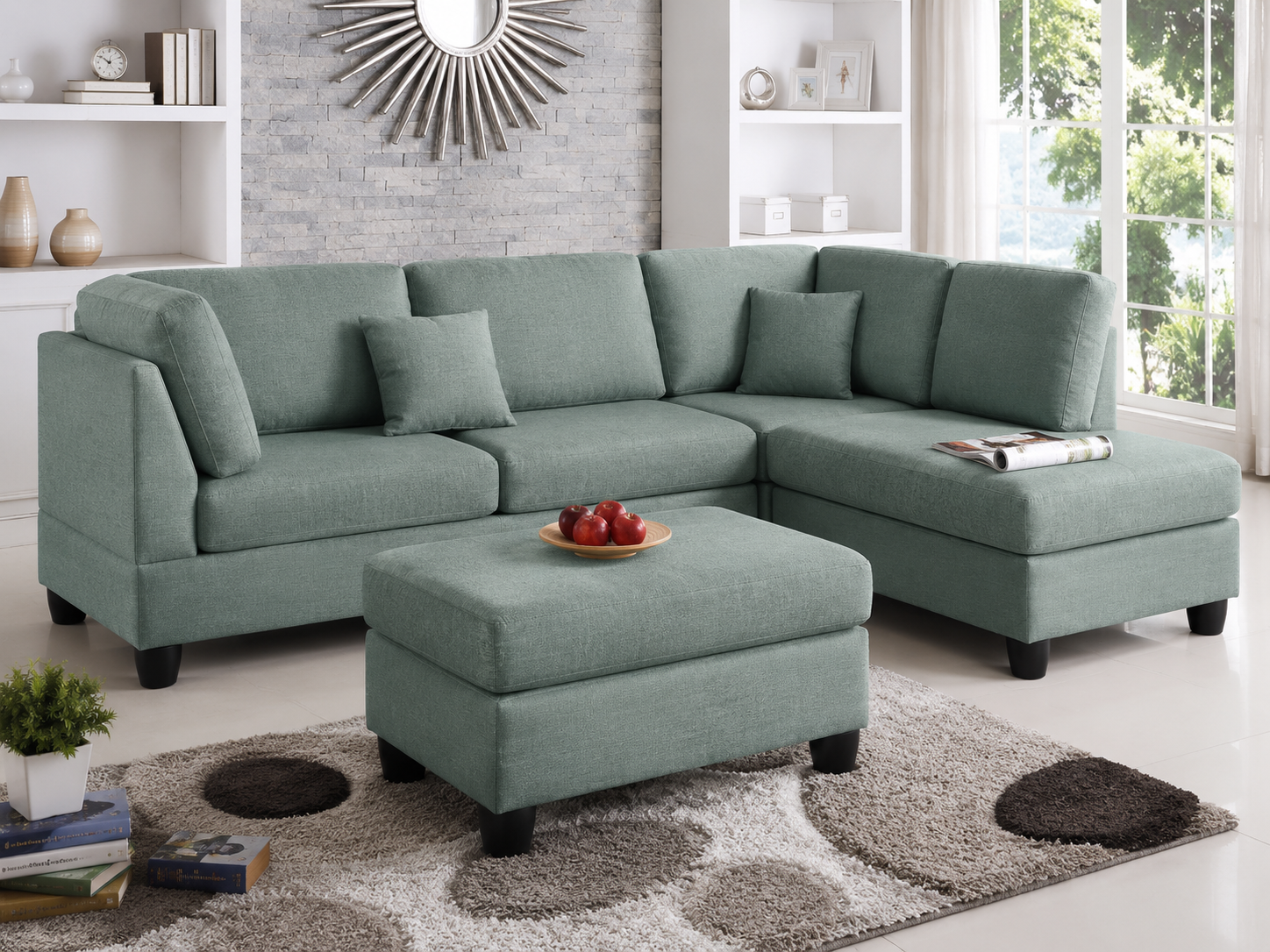 Nova 3-Seater L-Shaped Sectional Sofa with Right Chaise & Ottoman