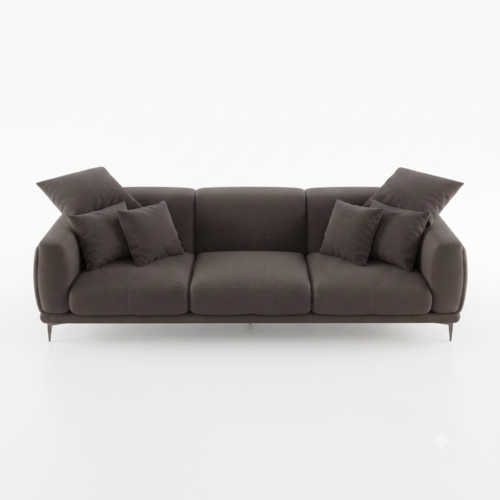 Regalon Low-Profile 4-Seater Sofa with Slim Metal Legs & Lumbar Cushions