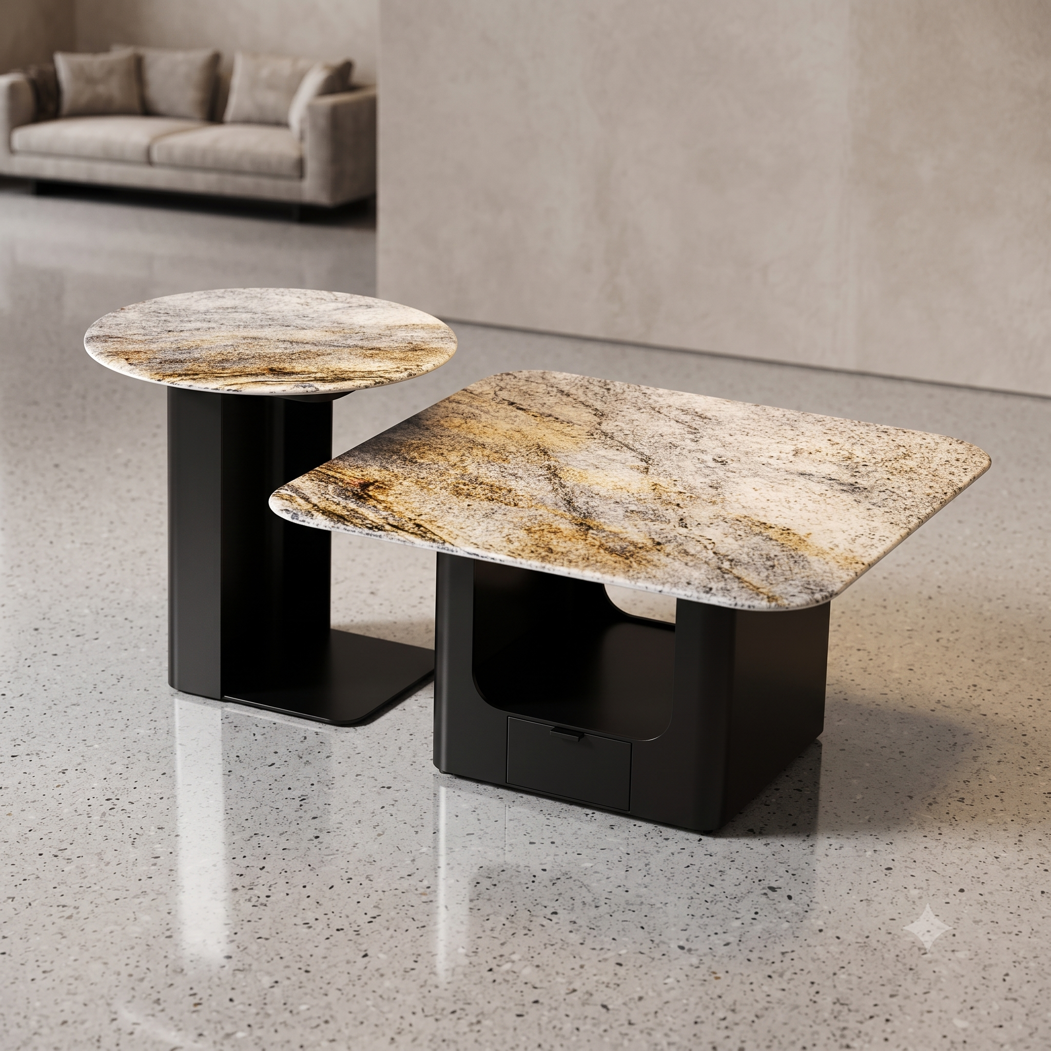 Modern Luxury Patagonia Marble-Top Accent Table with Architectural Base