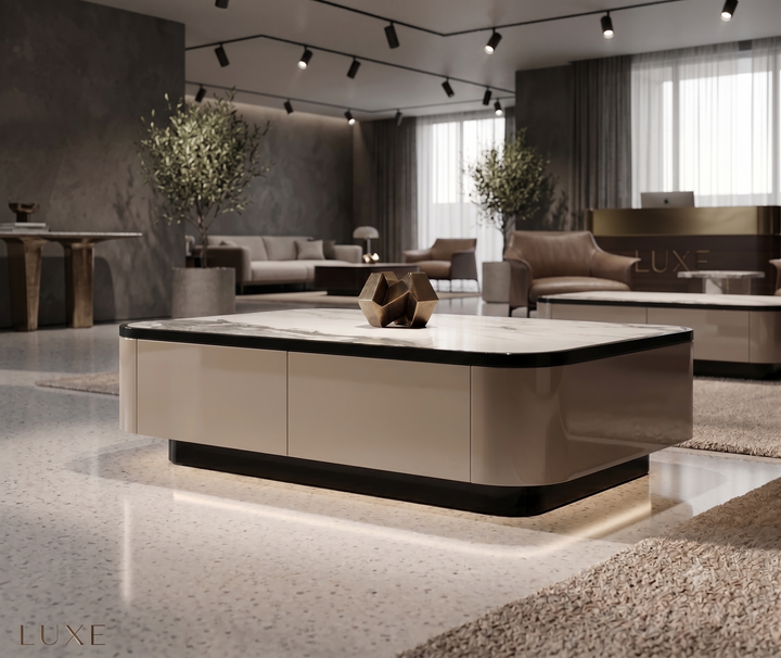 Signature Marble & Champagne Metallic Executive Coffee Table
