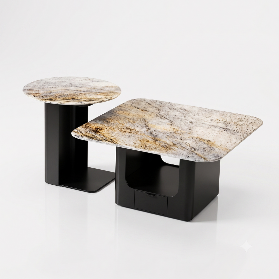 Modern Luxury Patagonia Marble-Top Accent Table with Architectural Base