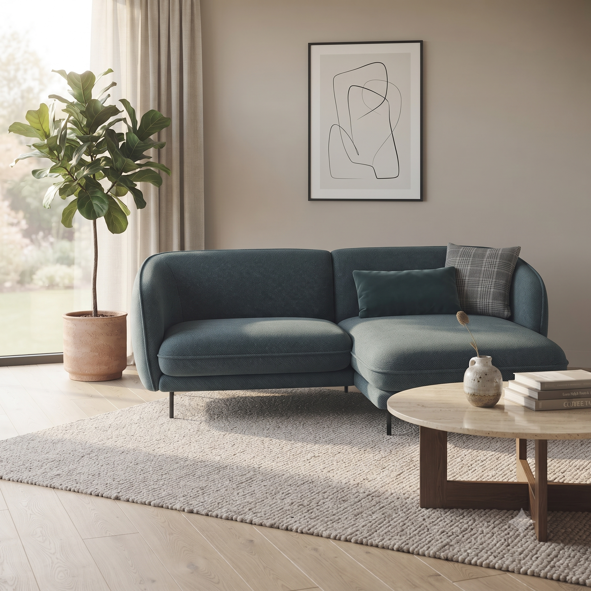 Verona 3 Seater L Shape Sofa with Right Chaise Lounge and Accent Pillows