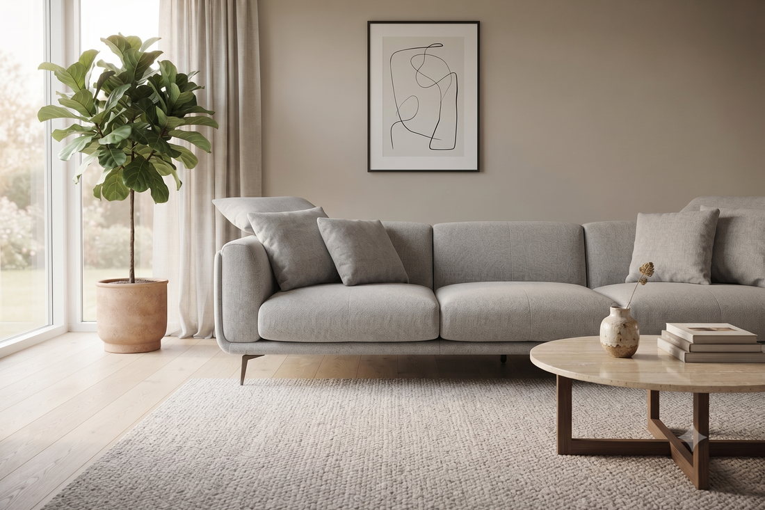 Regalon Low-Profile 4-Seater Sofa with Slim Metal Legs & Lumbar Cushions