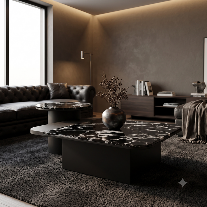 Executive Split-Surface Black Marble & Textured MDF Centerpiece