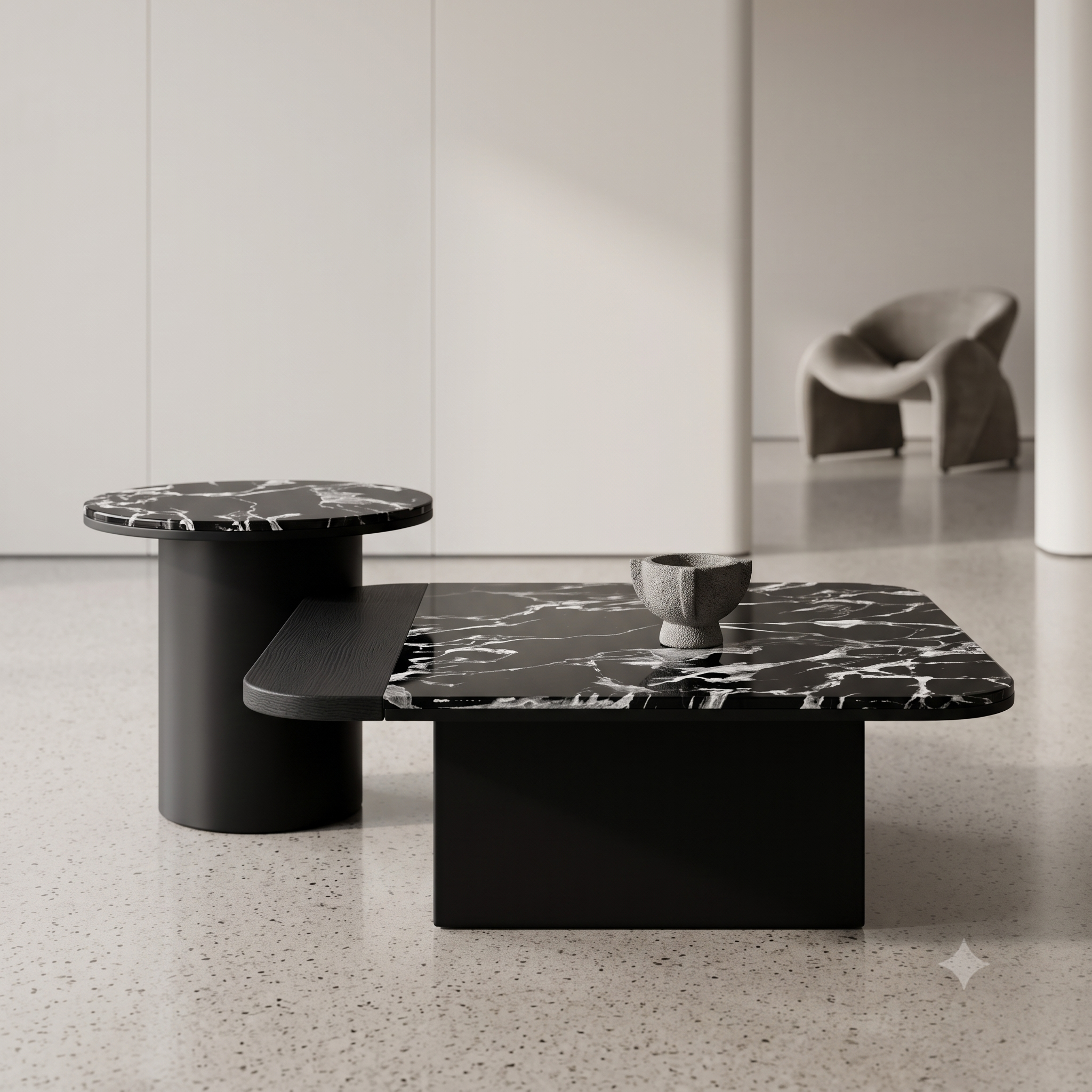 Executive Split-Surface Black Marble & Textured MDF Centerpiece