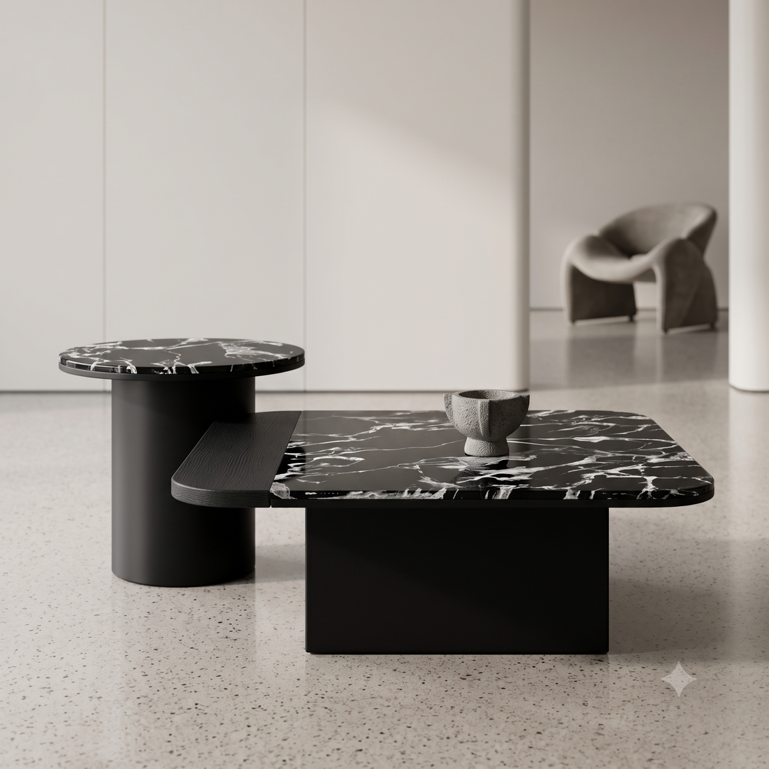 Executive Split-Surface Black Marble & Textured MDF Centerpiece