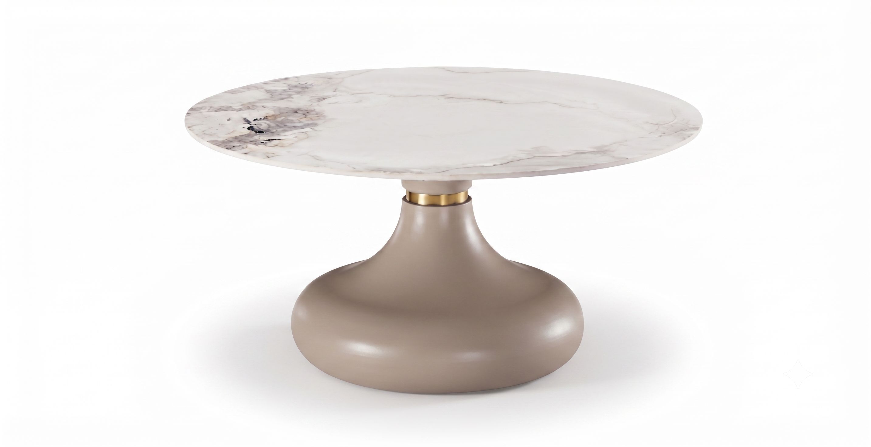 Luxury Calacatta Marble & Sculptural Taupe Pedestal Table