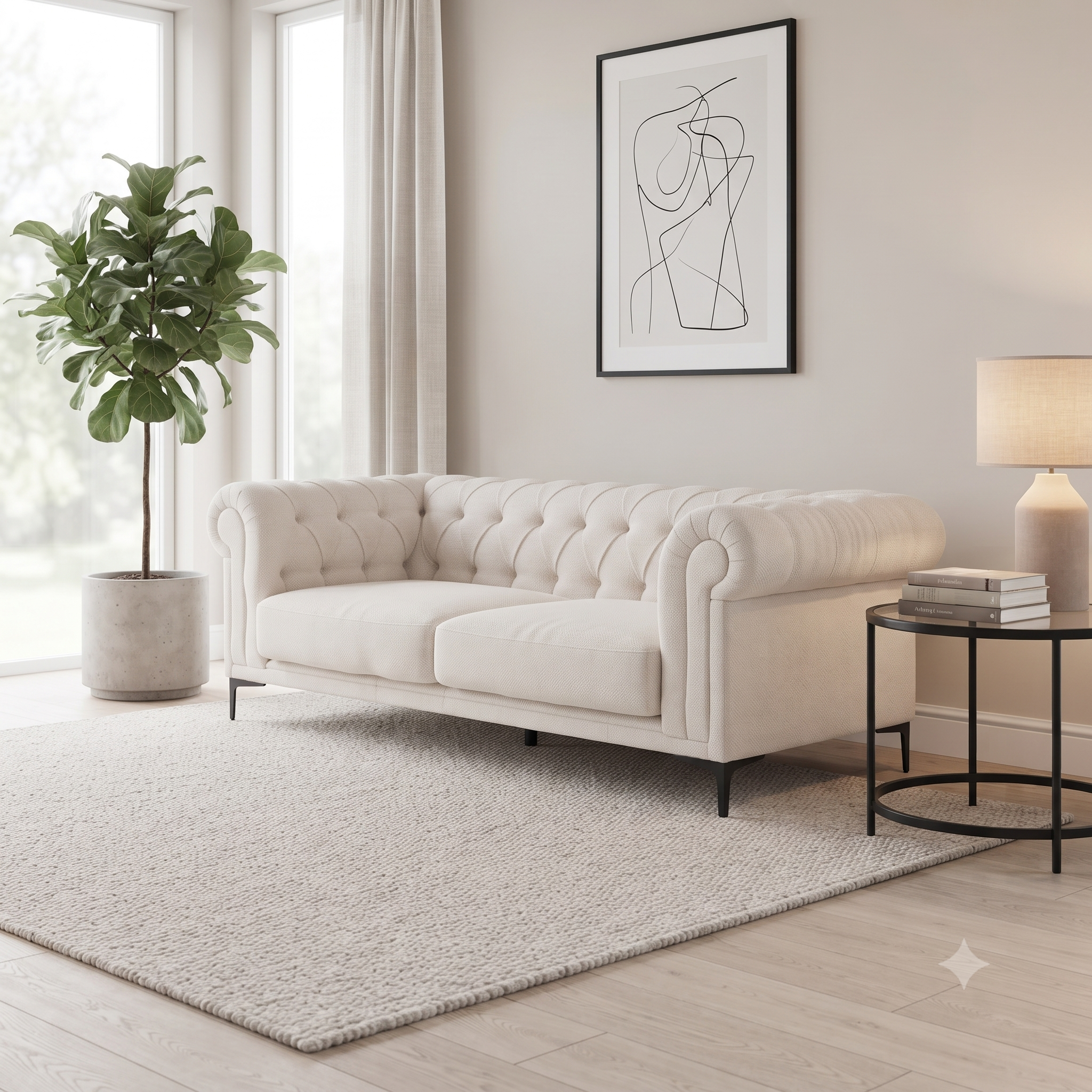 Bellmore 3-Seater Tufted Woven Upholstery Chesterfield Sofa