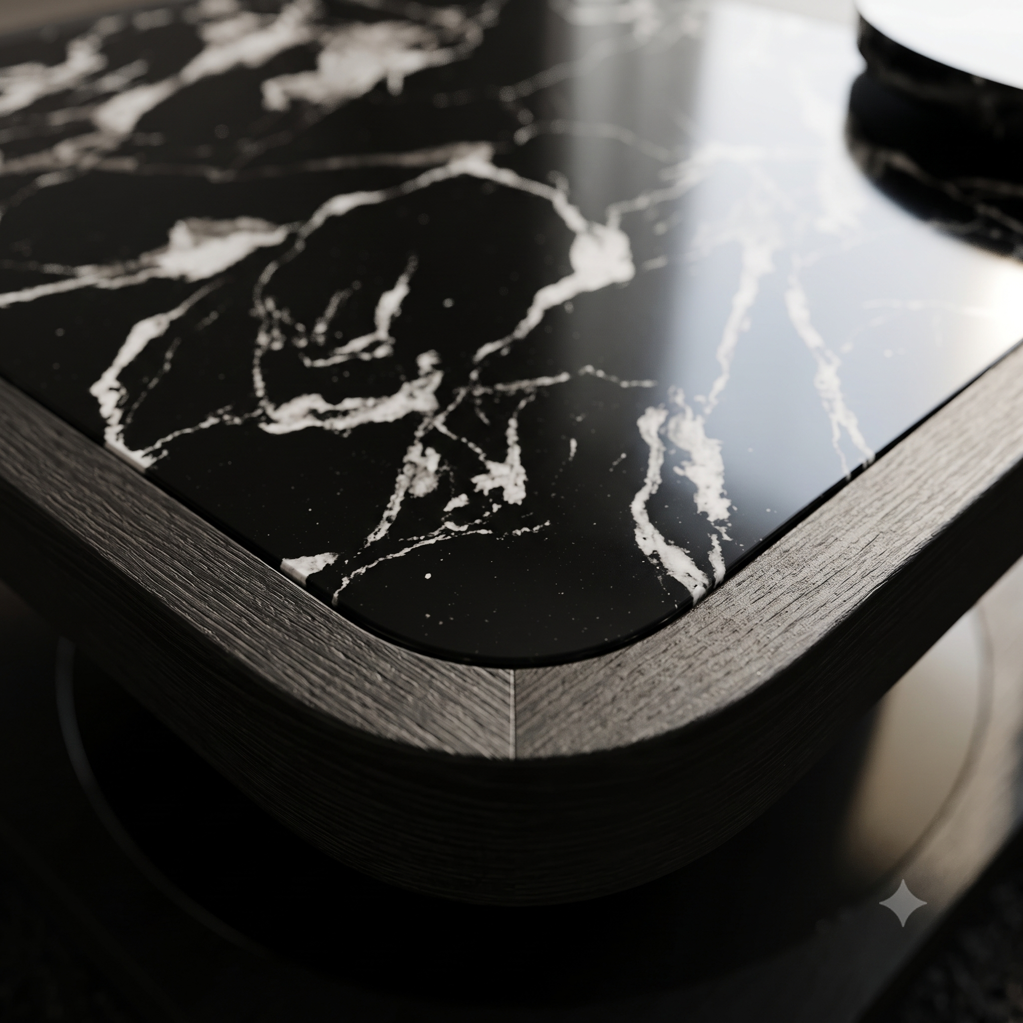 Executive Split-Surface Black Marble & Textured MDF Centerpiece